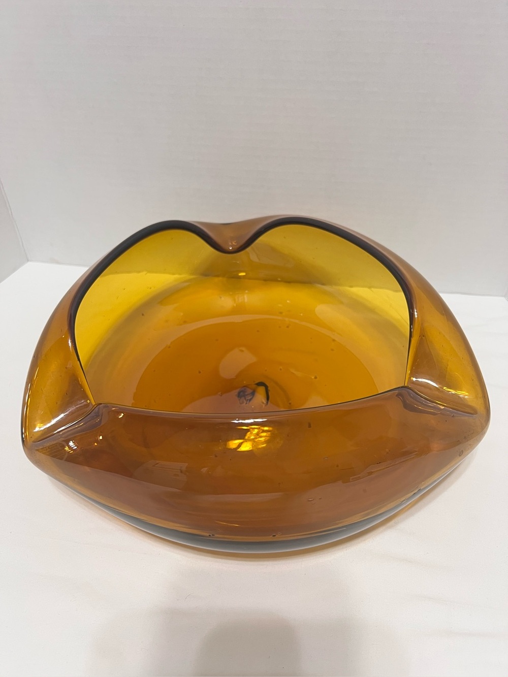Vintage Murano Style 10" Amber Glass Cigar Ashtray Centerpiece Bowl - 1970s Hand